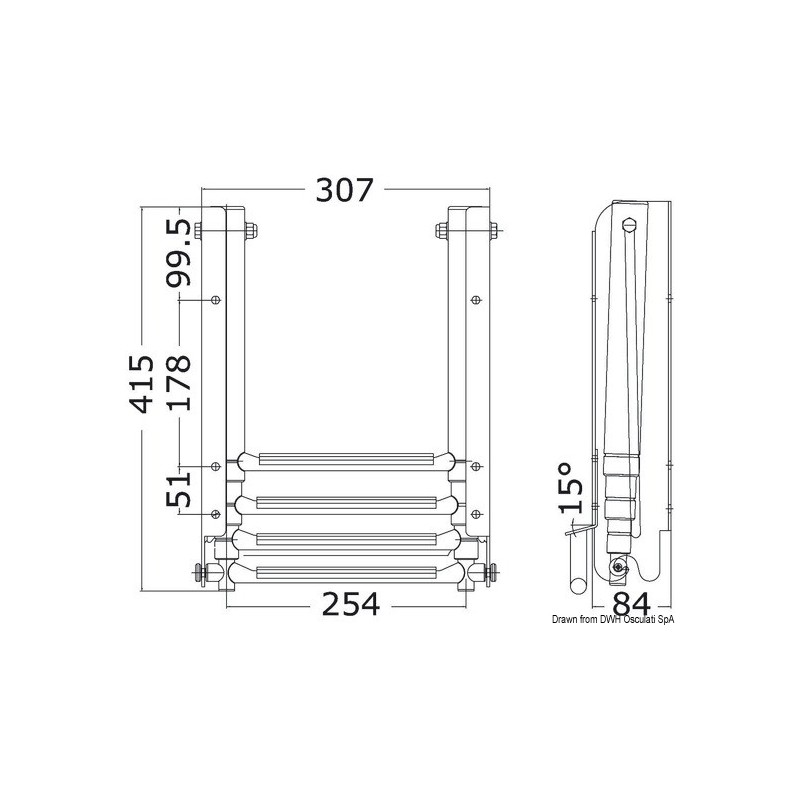 Echelle sous plate-forme coulissante.