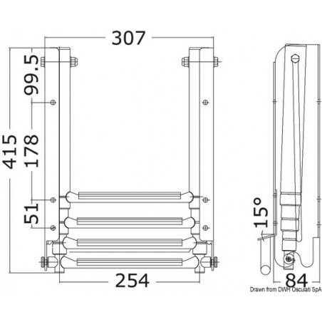 Echelle sous plate-forme coulissante.