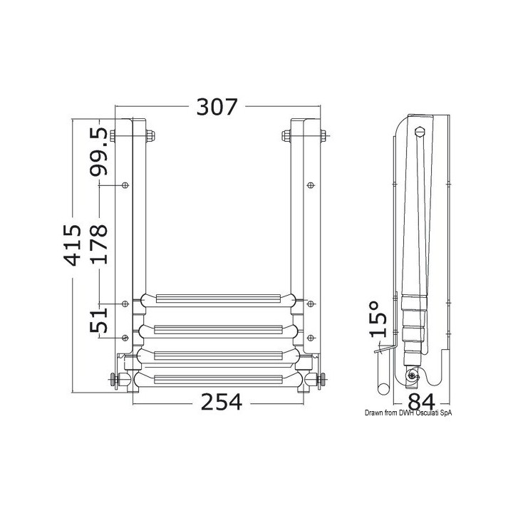 Echelle sous plate-forme coulissante.