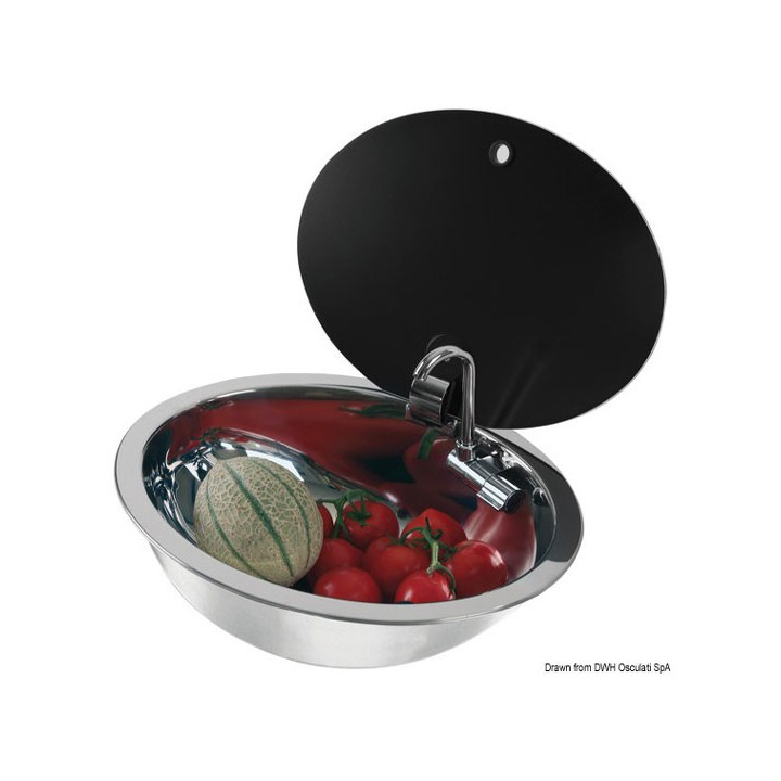 Evier avec couvercle verre fumé 