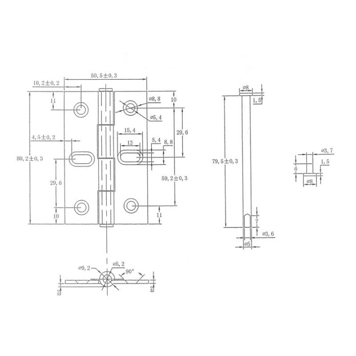 Charnière 2 mm 80x50