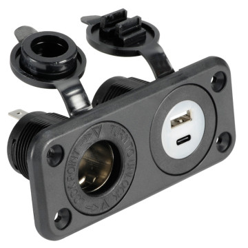 Prise allume-cigares + double USB-A+USB-C noir