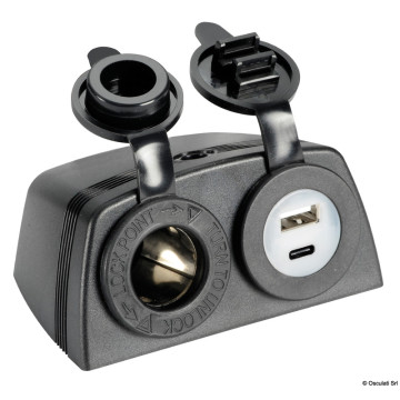 Prise allume-cigares + double USB-A+USB-C noir
