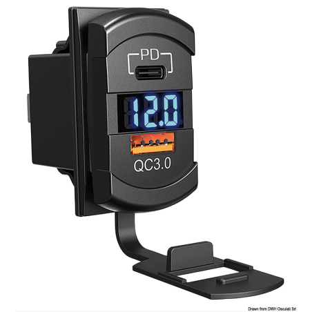 prise double USB-C + voltomètre 12/24 V