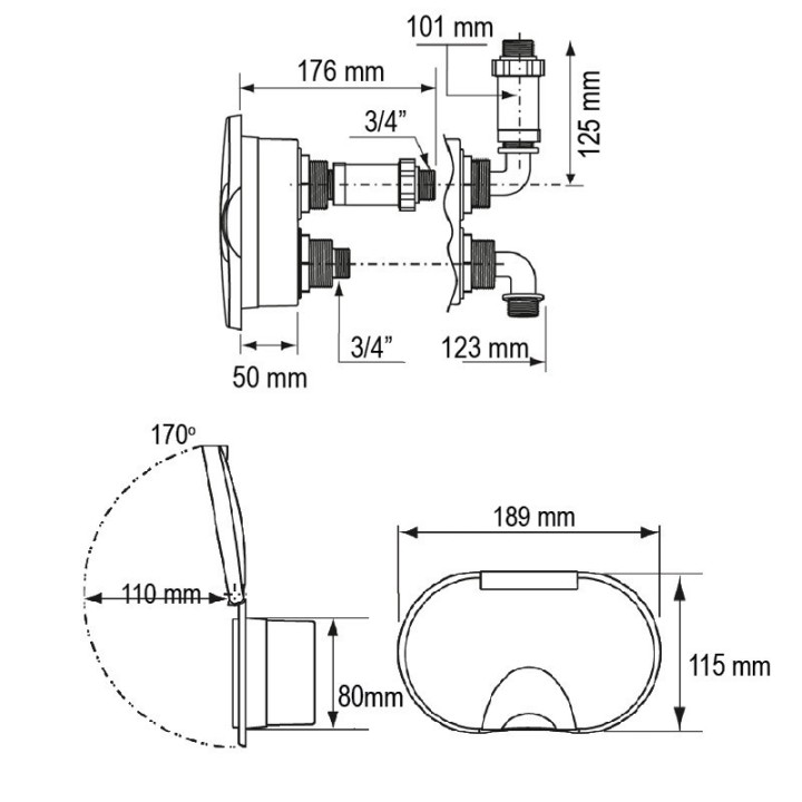Boitier avec sortie + entrée d'eau + couvercle - embout droit | Oloupdemer.com
