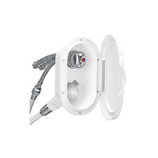 Boitier double chromé avec douchette blanche et mitigeur | Oloupdmeer.com