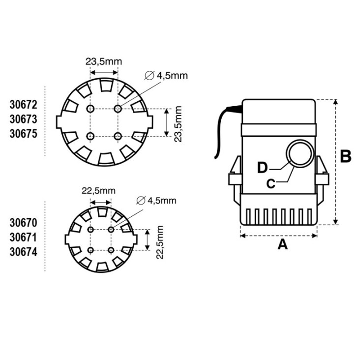 Pompe de cale immergée - 500GpH - 12V | Oloupdemer.com