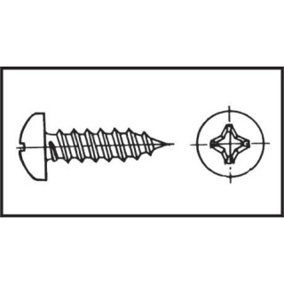 Vis pour tôle tête en croix bombée 2,9x19 mm Inox 316 DIN 7981/ ISO 7049