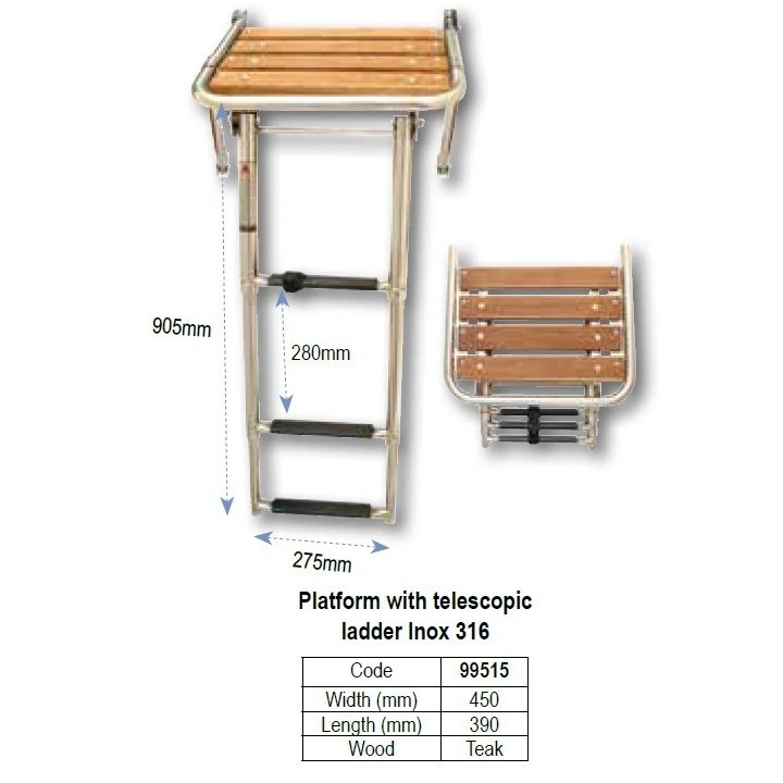 Plateforme en inox avec échelle télescopique 450X390mm