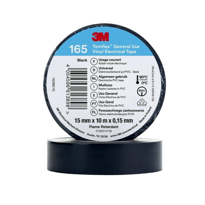Scotch électrique Temflex 165 noir 15mm x 10m | Oloupdemer.com