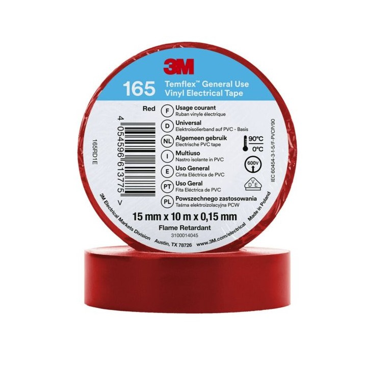 Scotch électrique Temflex 165 rouge 15mm x 10m | isonautique.com.com