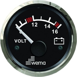 VOLTMETRE 12V 52MM NOIR/SS