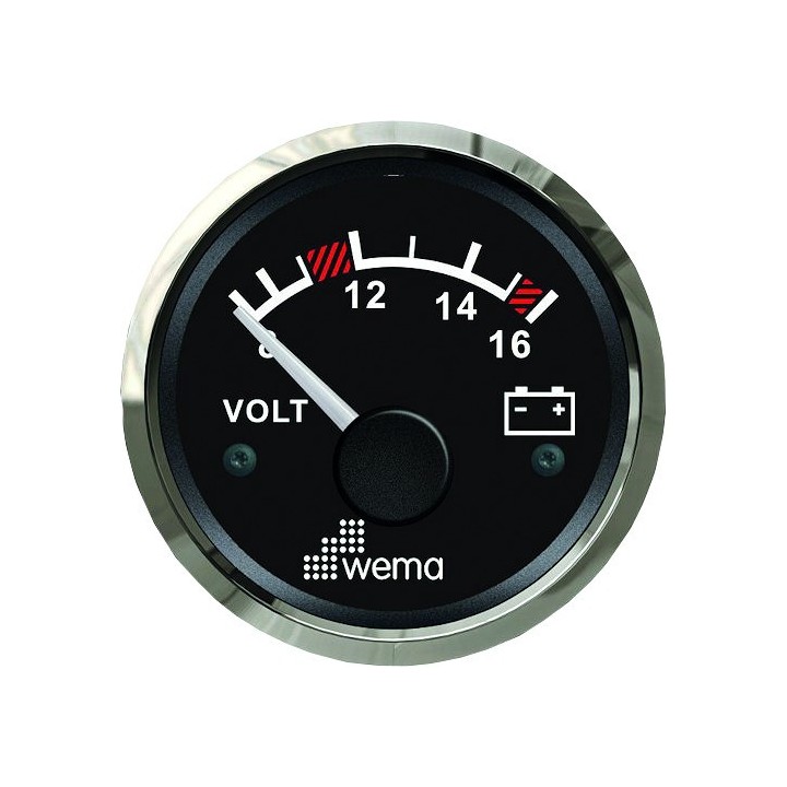 VOLTMETRE 12V 52MM NOIR/SS