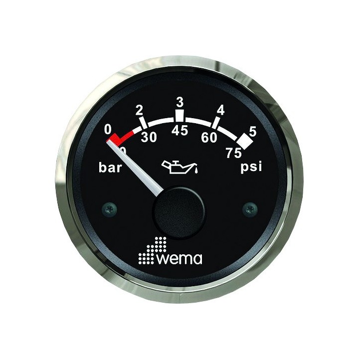 Silverline ø52mm pression d'huile 0-5 bars - noir chromé