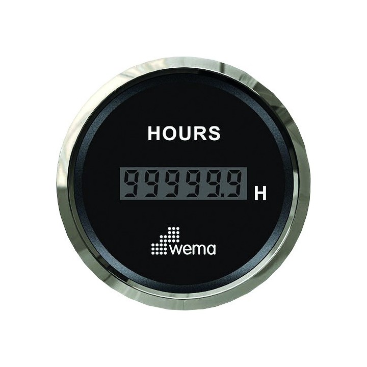 HORAMETRE DIGIT 12/24V 52MM NOIR/SS