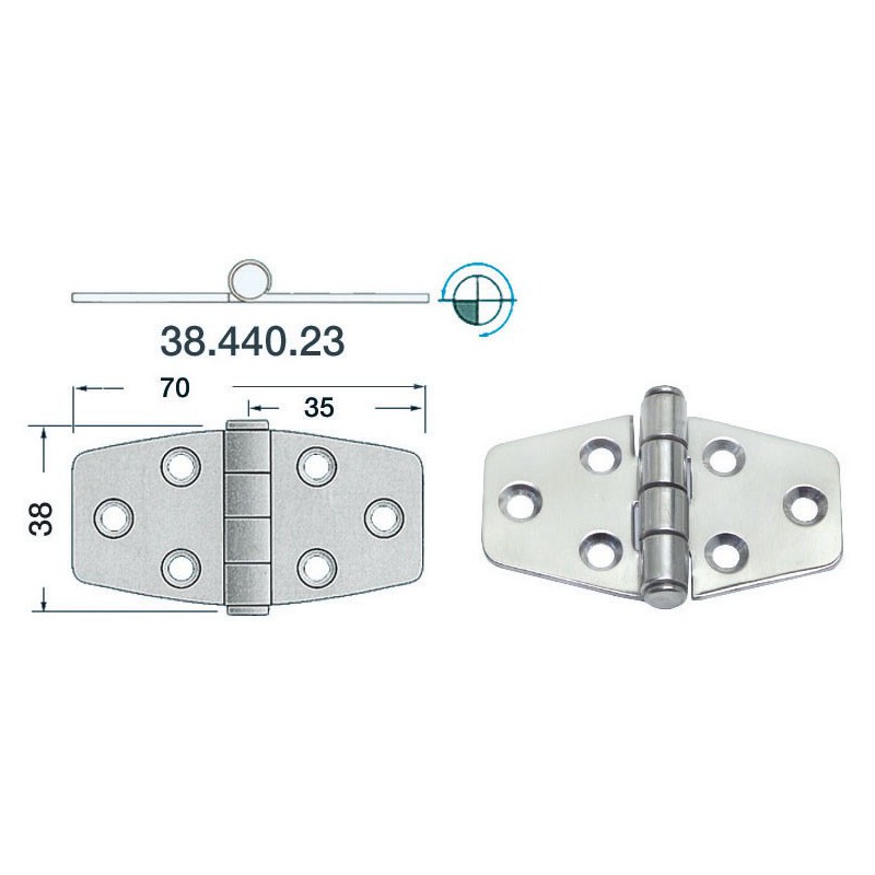 Charnière 2 mm 70x38 