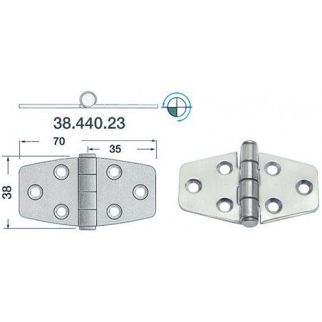 Charnière 2 mm 70x38 