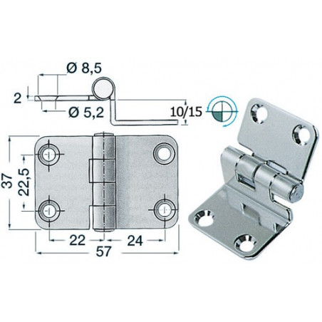 Charnière 57x37x10/15 