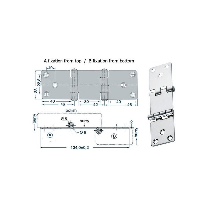 Charnière porte-à-faux 2mm