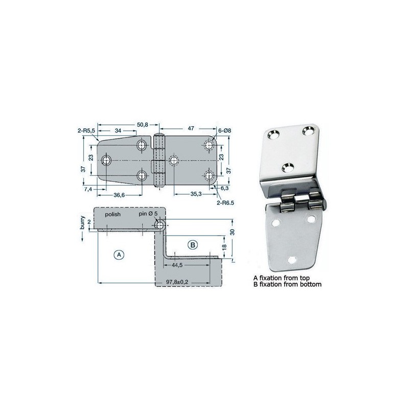 Charnière porte-à-faux 2mm