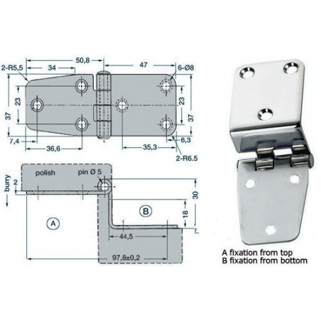 Charnière porte-à-faux 2mm