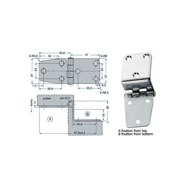 Charnière porte-à-faux 2mm