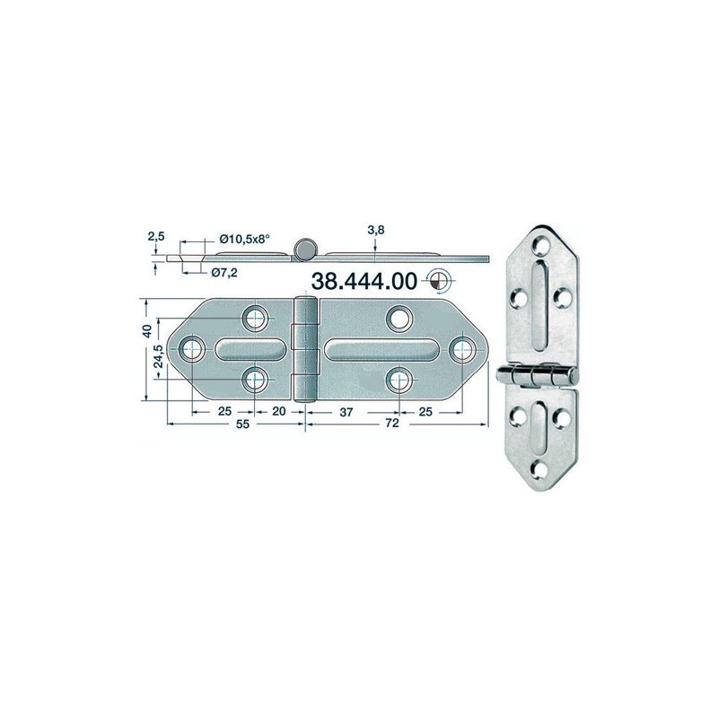 Charnière 2,5mm nud saillant