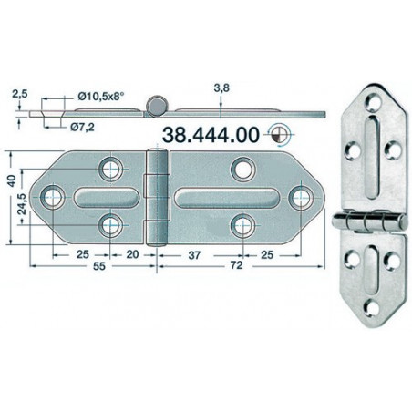 Charnière 2,5mm nud saillant