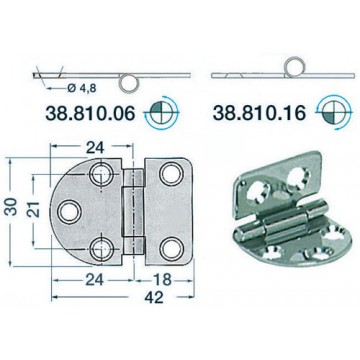 Charnière inox 2 mm 42x30