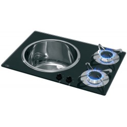 Evier + plan de cuisson cristal/inox