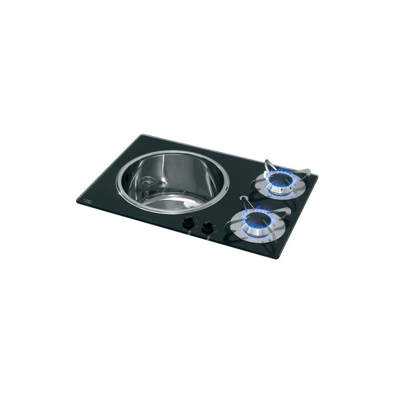 Evier + plan de cuisson cristal/inox