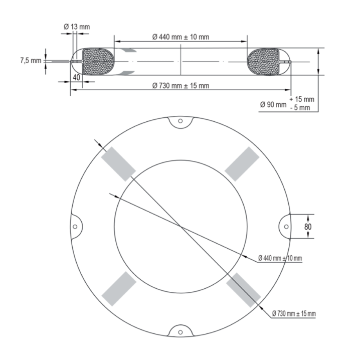 Bouée couronne SOLAS -2,5kg ø 73 cm