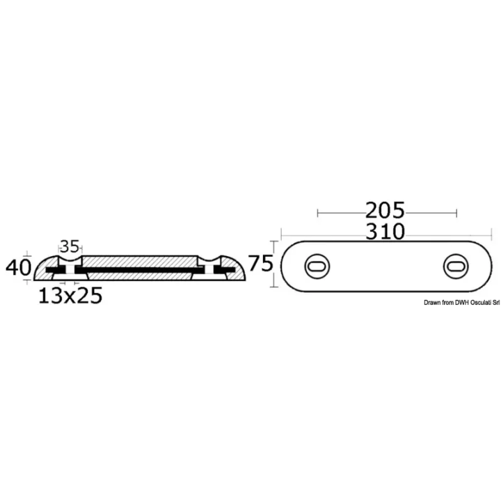 Anode à boulonner aluminium ou magnésium 200 mm